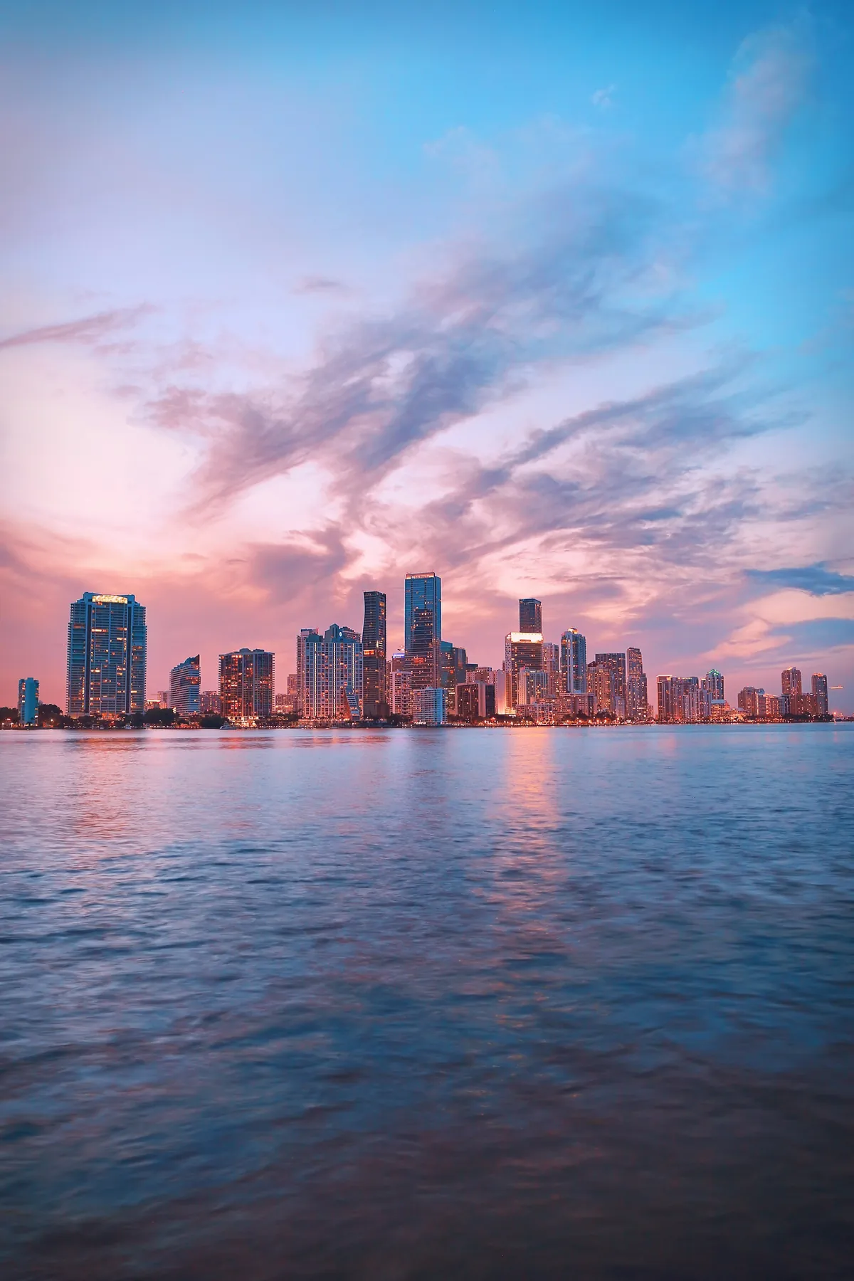 Miami South Beach skyline at sunset